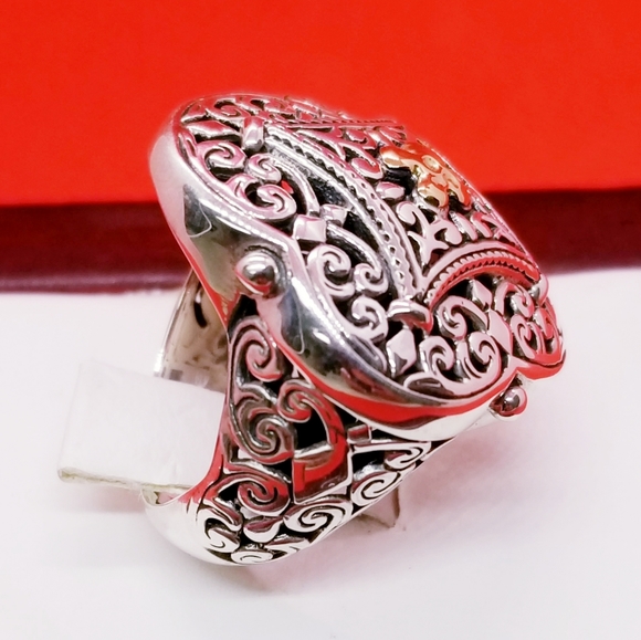 STERLING SILVER GOLD ACCENT ORNATE COCKTAIL RING - Picture 3 of 6